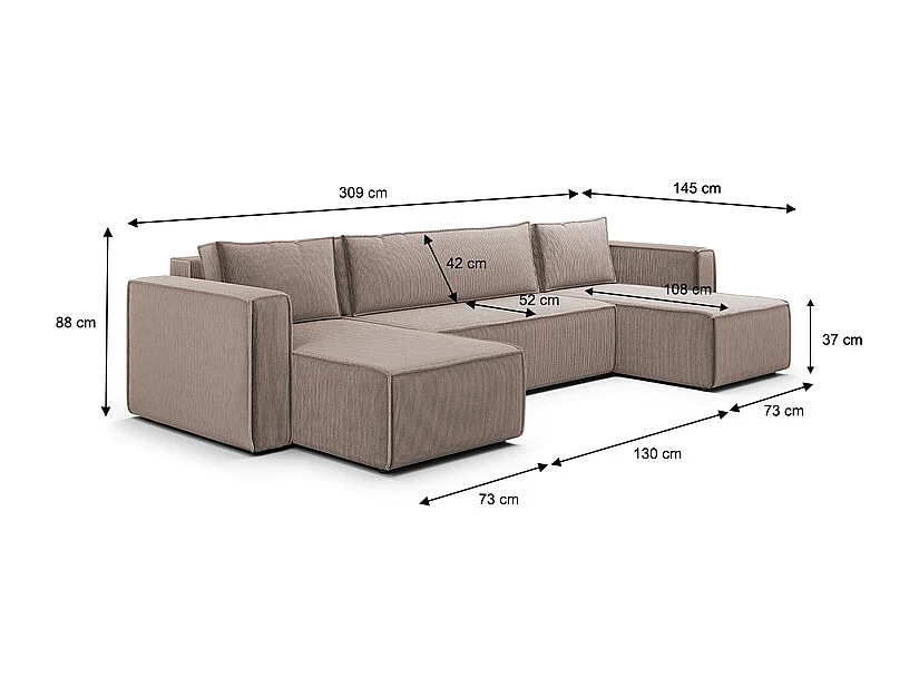 Canapé U 5 places convertible coffre Ezekiel velours côtelé Taupe