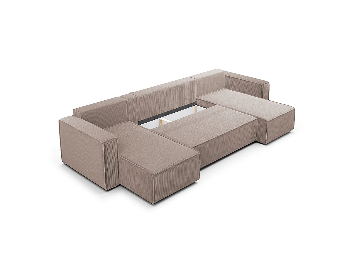 Canapé convertible 5 places avec coffre en velours côtelé taupe