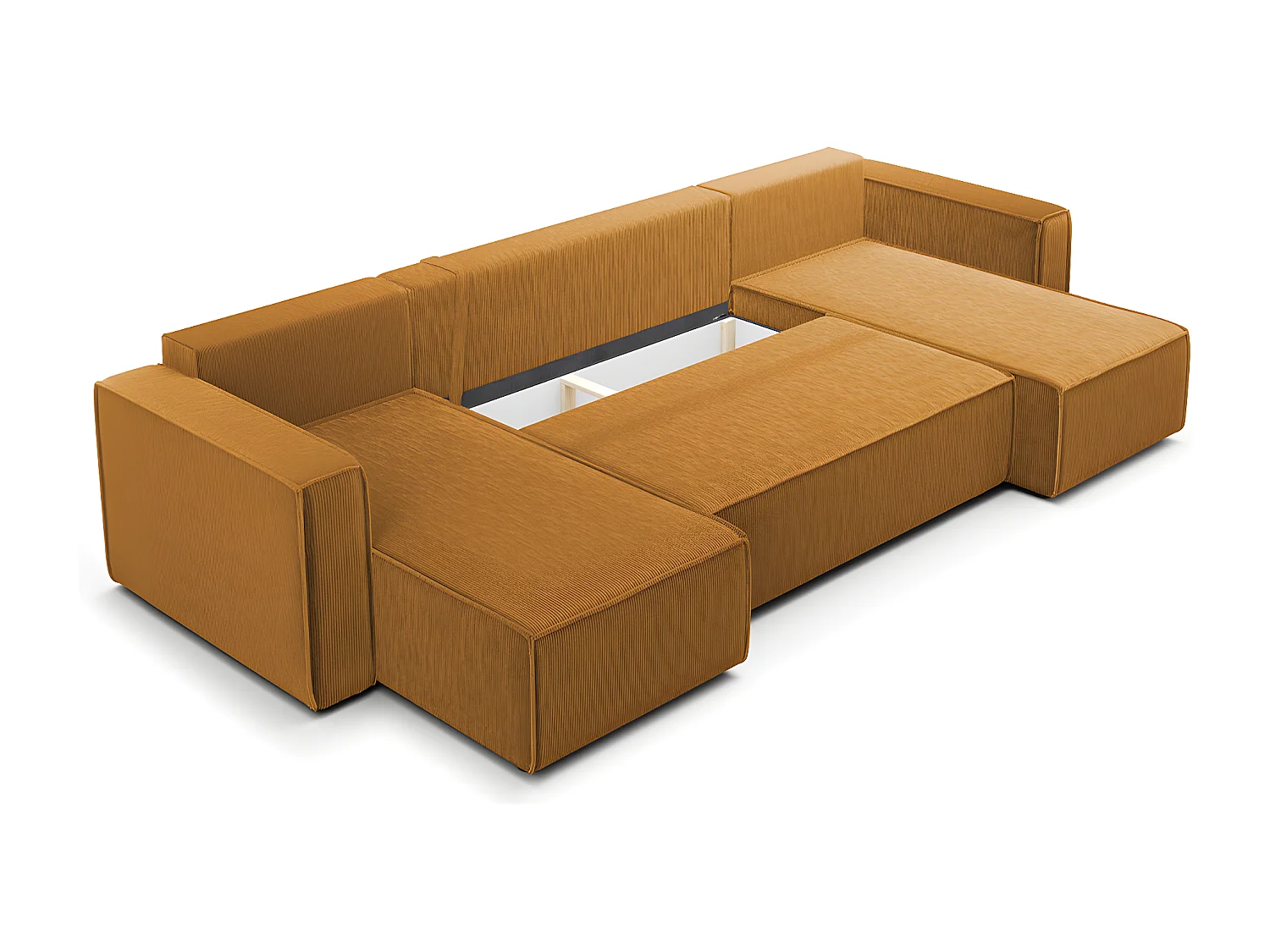 Canapé U 5 places convertible coffre Ezekiel velours côtelé Jaune