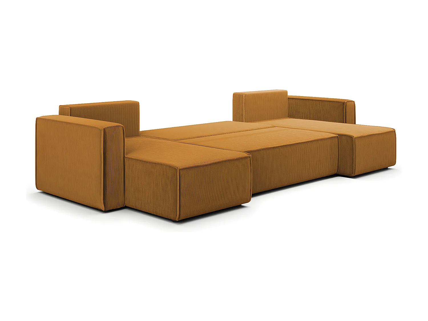 Canapé U 5 places convertible coffre Ezekiel velours côtelé Jaune