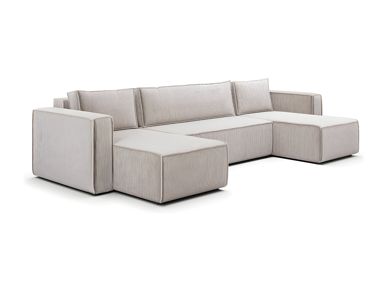 Canapé U 5 places convertible coffre Ezekiel velours côtelé Blanc Cassé