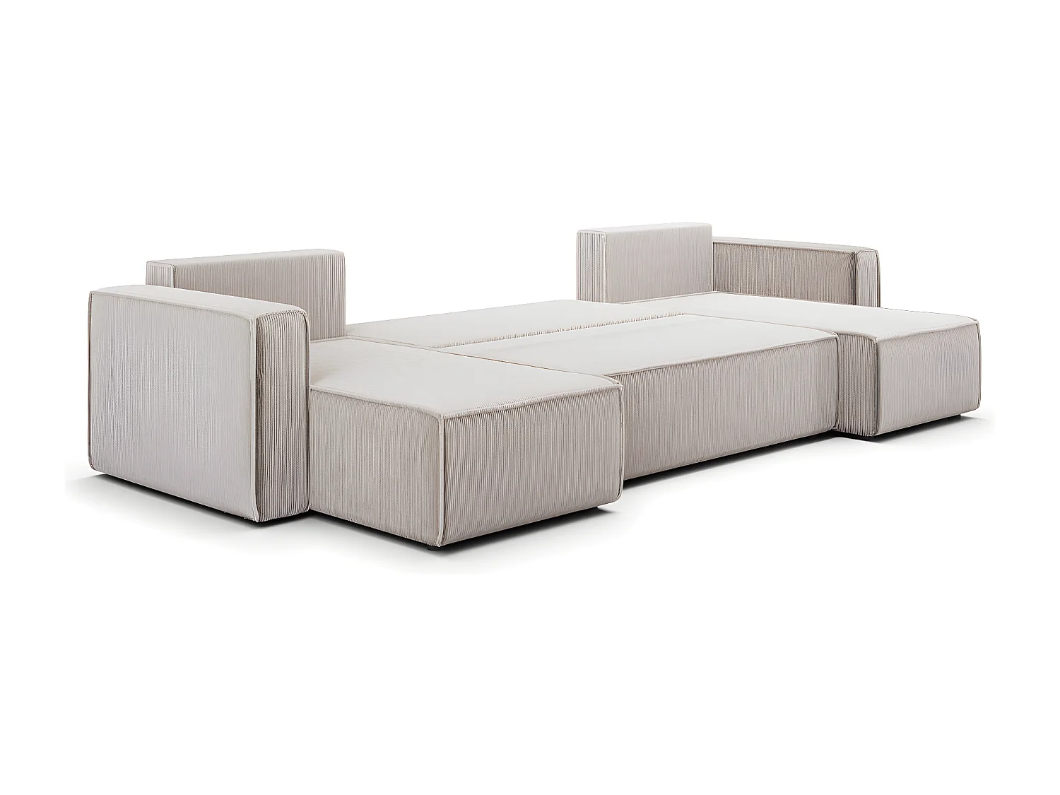 Canapé U 5 places convertible coffre Ezekiel velours côtelé Blanc Cassé