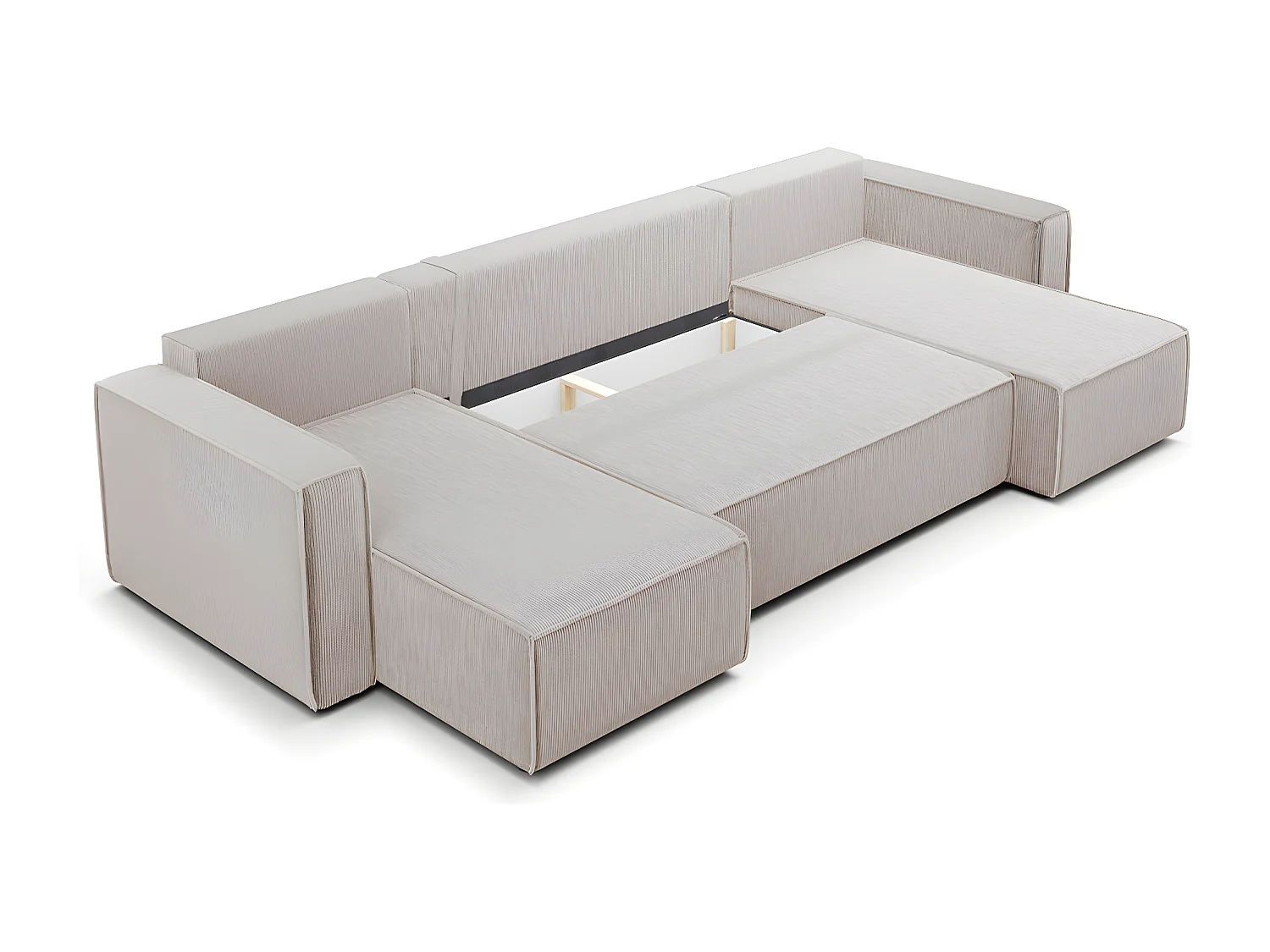 Canapé U 5 places convertible coffre Ezekiel velours côtelé Blanc Cassé