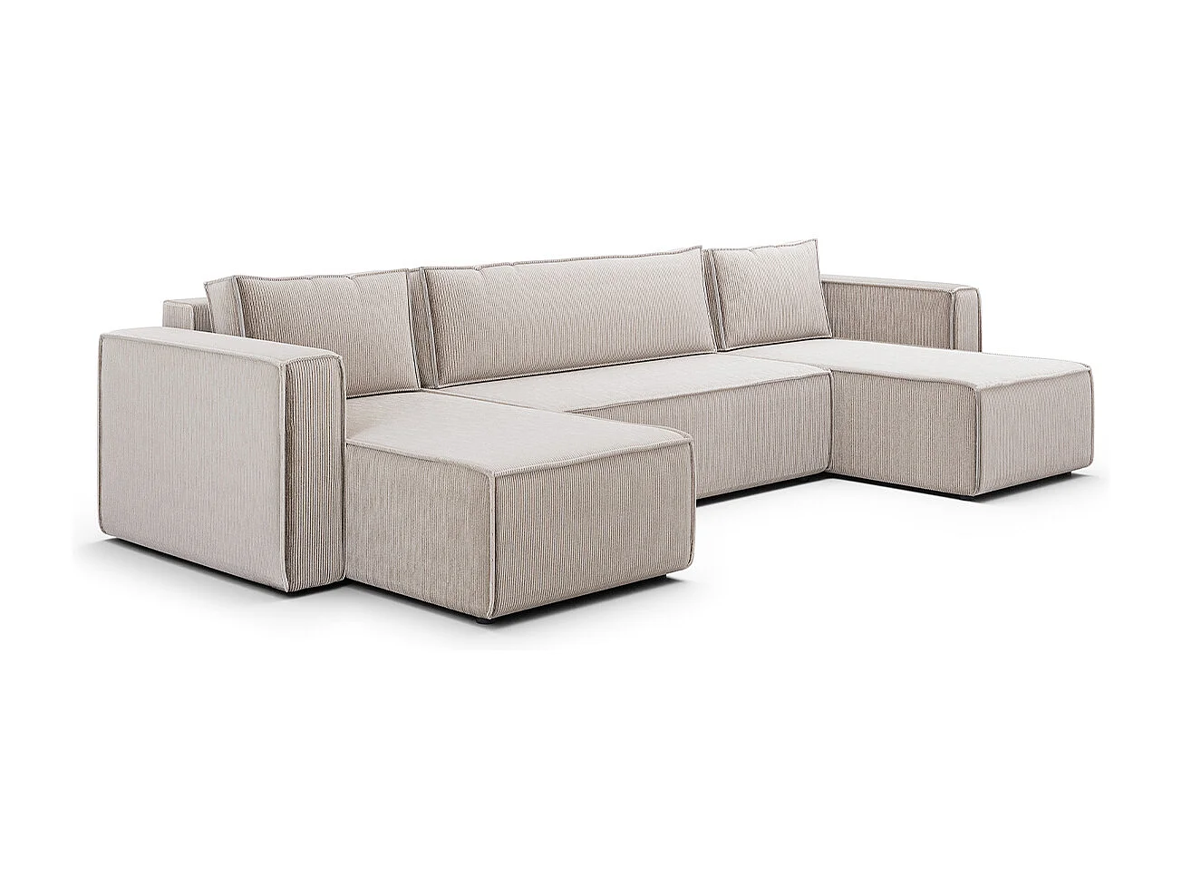 Canapé U 5 places convertible coffre Ezekiel velours côtelé Blanc Cassé