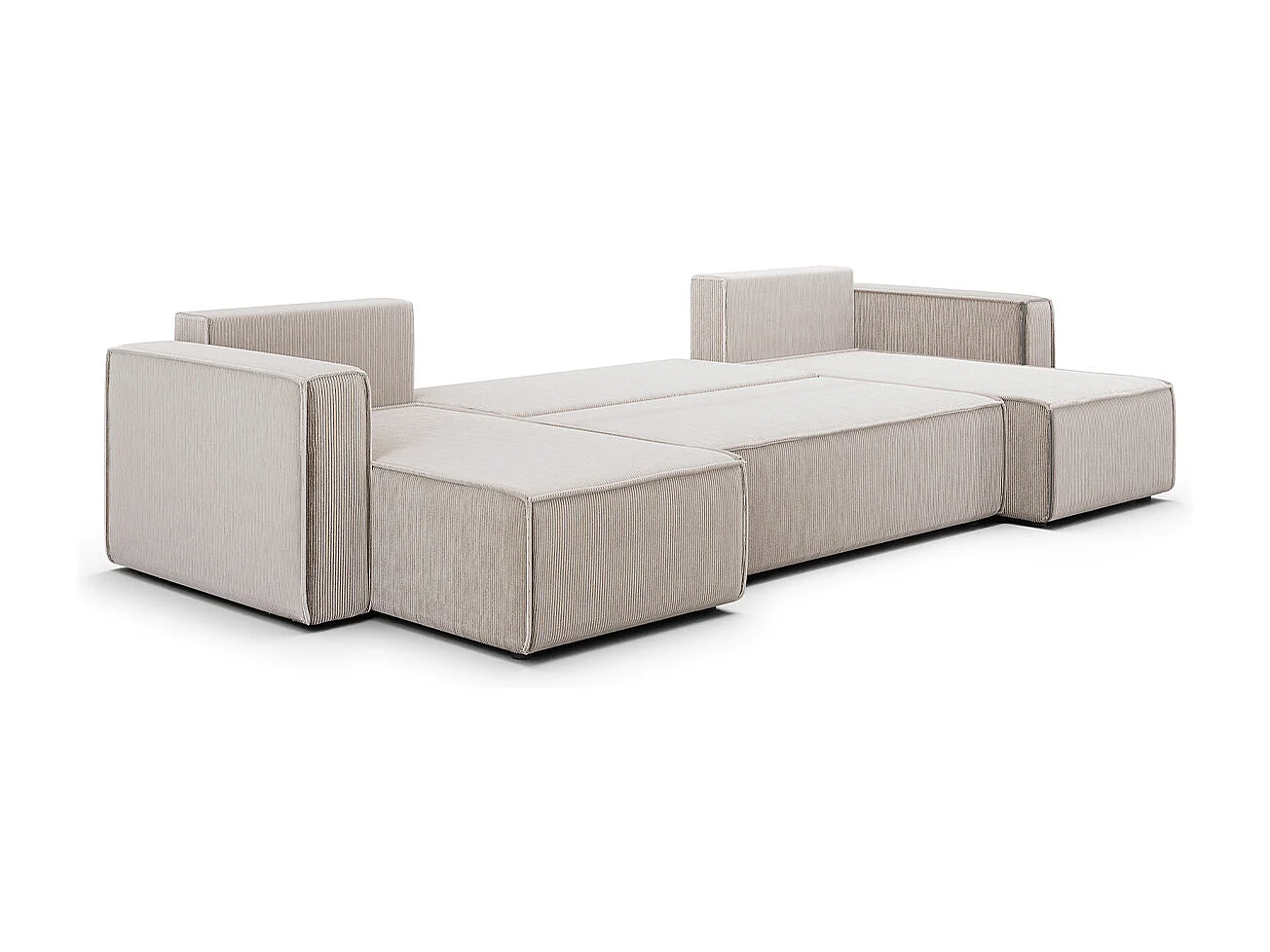 Canapé U 5 places convertible coffre Ezekiel velours côtelé Blanc Cassé