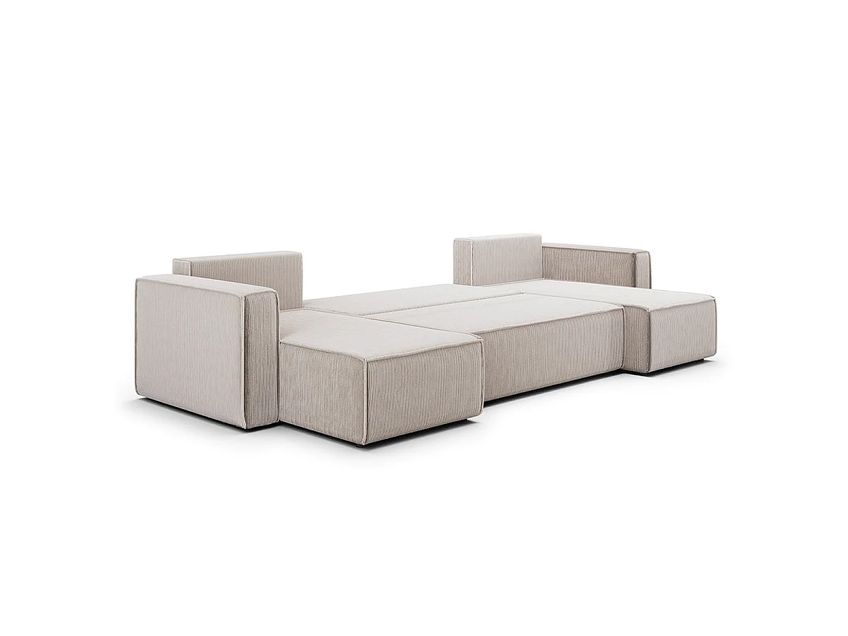 Canapé convertible 5 places avec coffre en velours blanc casse
