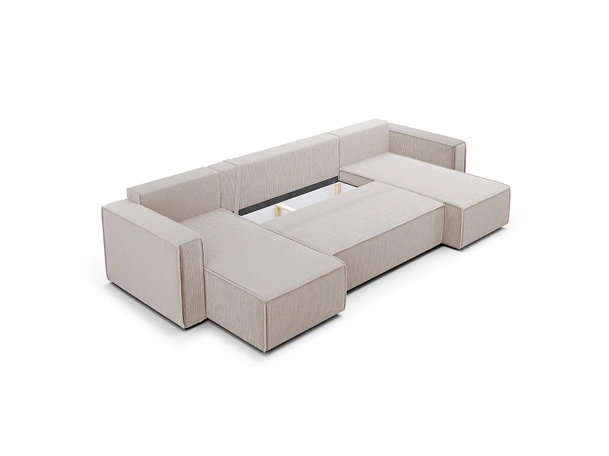 Canapé convertible 5 places avec coffre en velours blanc casse