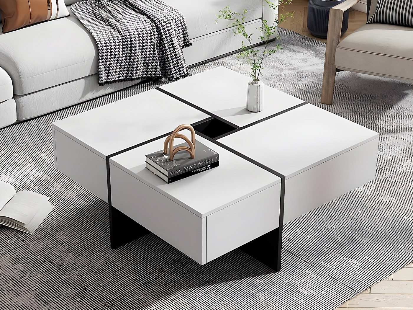 FAYICIC Vierkante salontafel - moderne technologische stijl, met Bluetooth LED-strip, 70x70x36 cm, max. belasting 45 kg (zwart