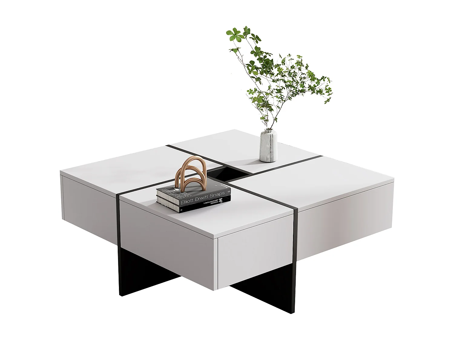 Table basse carré - avec rangement central 10x10cm - Blanc