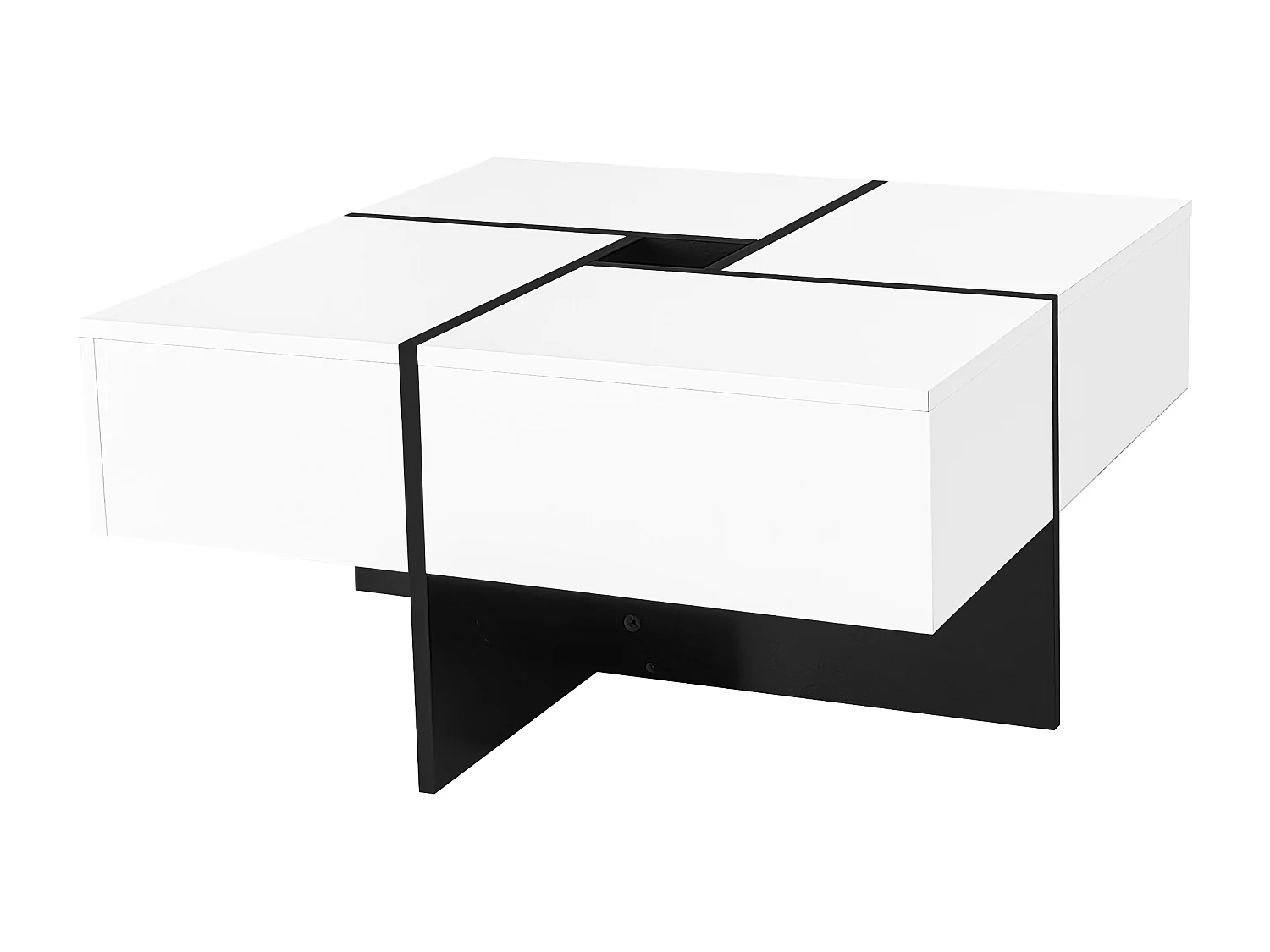 Table basse carré - avec rangement central 10x10cm - Blanc
