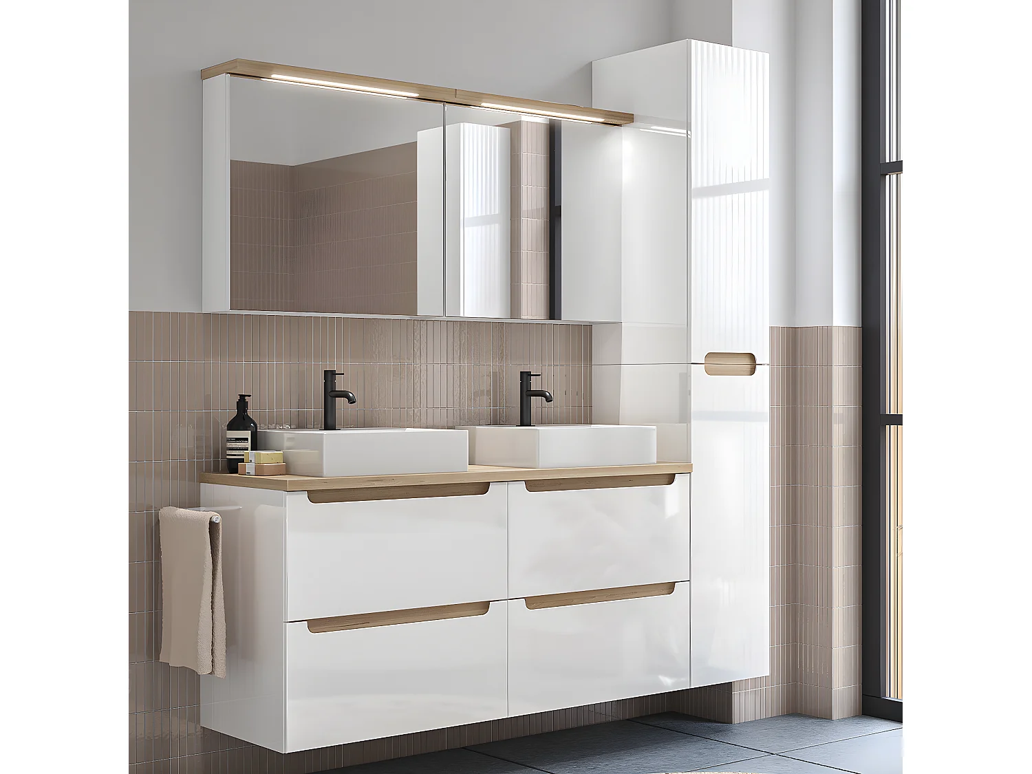 Mueble doble lavabo 120cm 4 cajones Livia Blanco y Madera