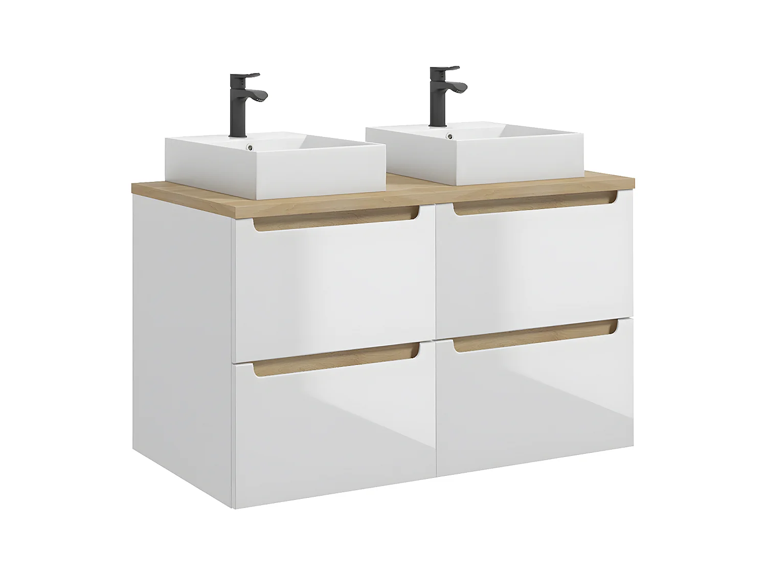 Meuble double vasque 120cm 4 tiroirs Livia Blanc et Bois
