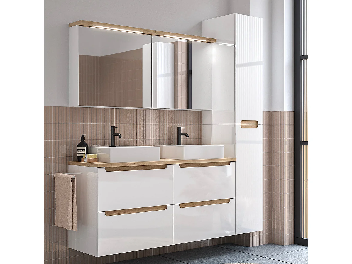 Double basin unit 120cm 4 drawers Livia White and Wood