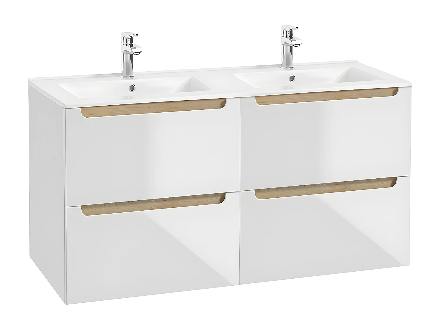 Mueble doble lavabo encastrado 120cm 4 cajones Livia Blanco y Madera