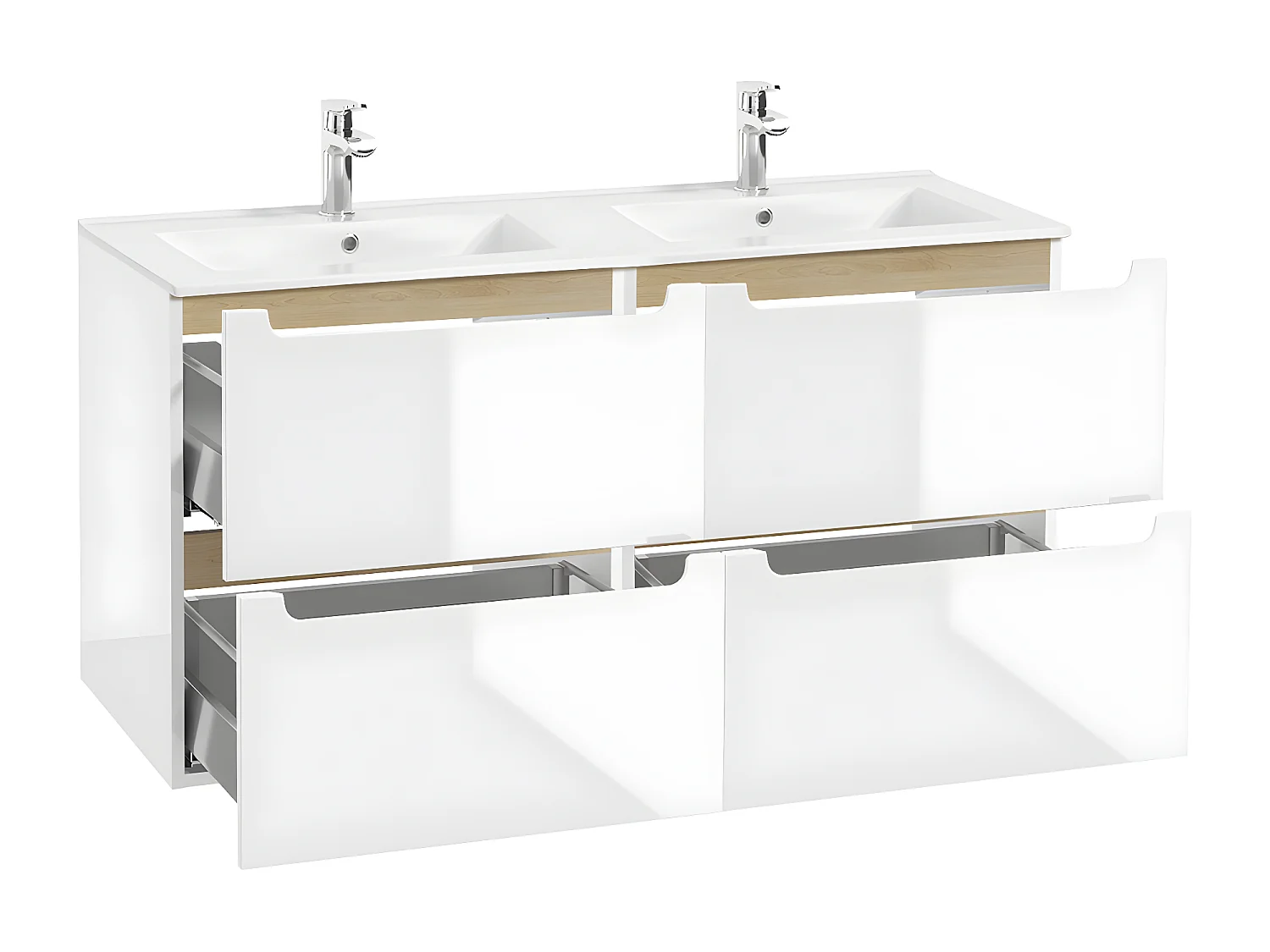 Mueble doble lavabo encastrado 120cm 4 cajones Livia Blanco y Madera