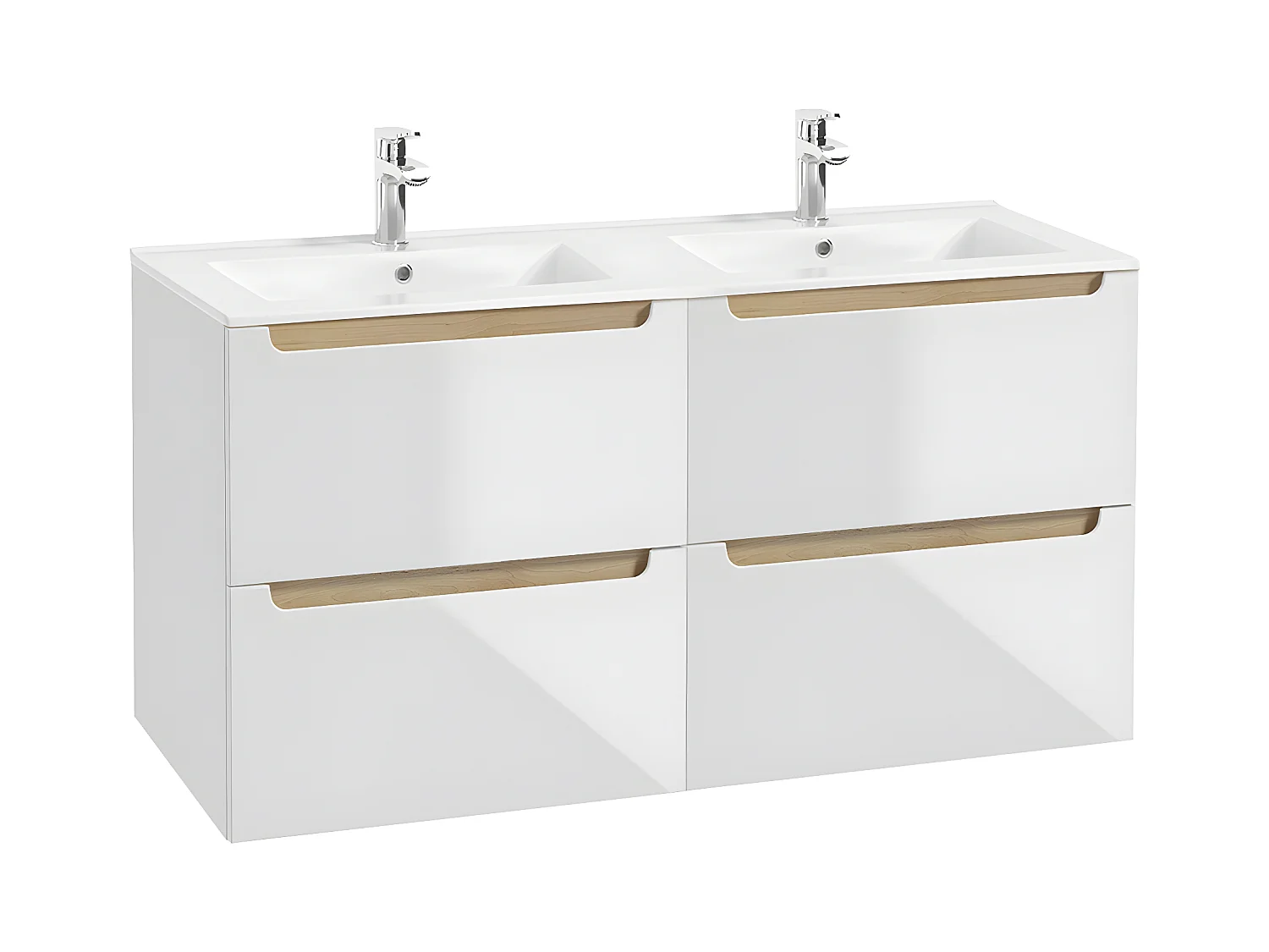 Meuble double vasque encastrée 120cm 4 tiroirs Livia Blanc et Bois