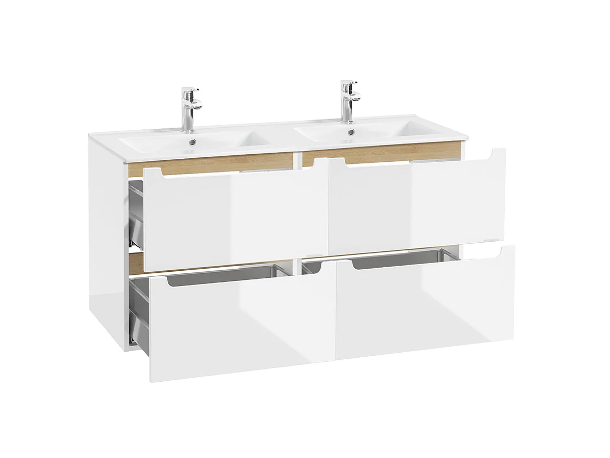 Dubbele wastafel 120cm 4 laden Livia Wit en Hout