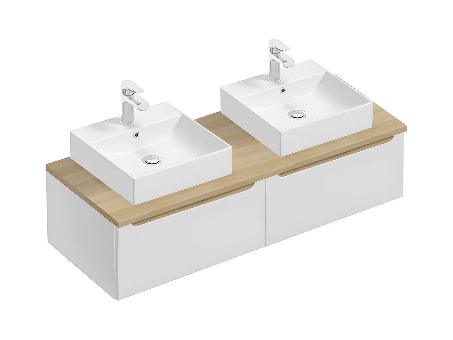 Meuble double vasque 120cm 2 tiroirs Livia Blanc et Bois