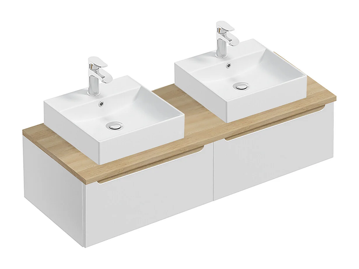 Meuble double vasque 120cm 2 tiroirs Livia Blanc et Bois