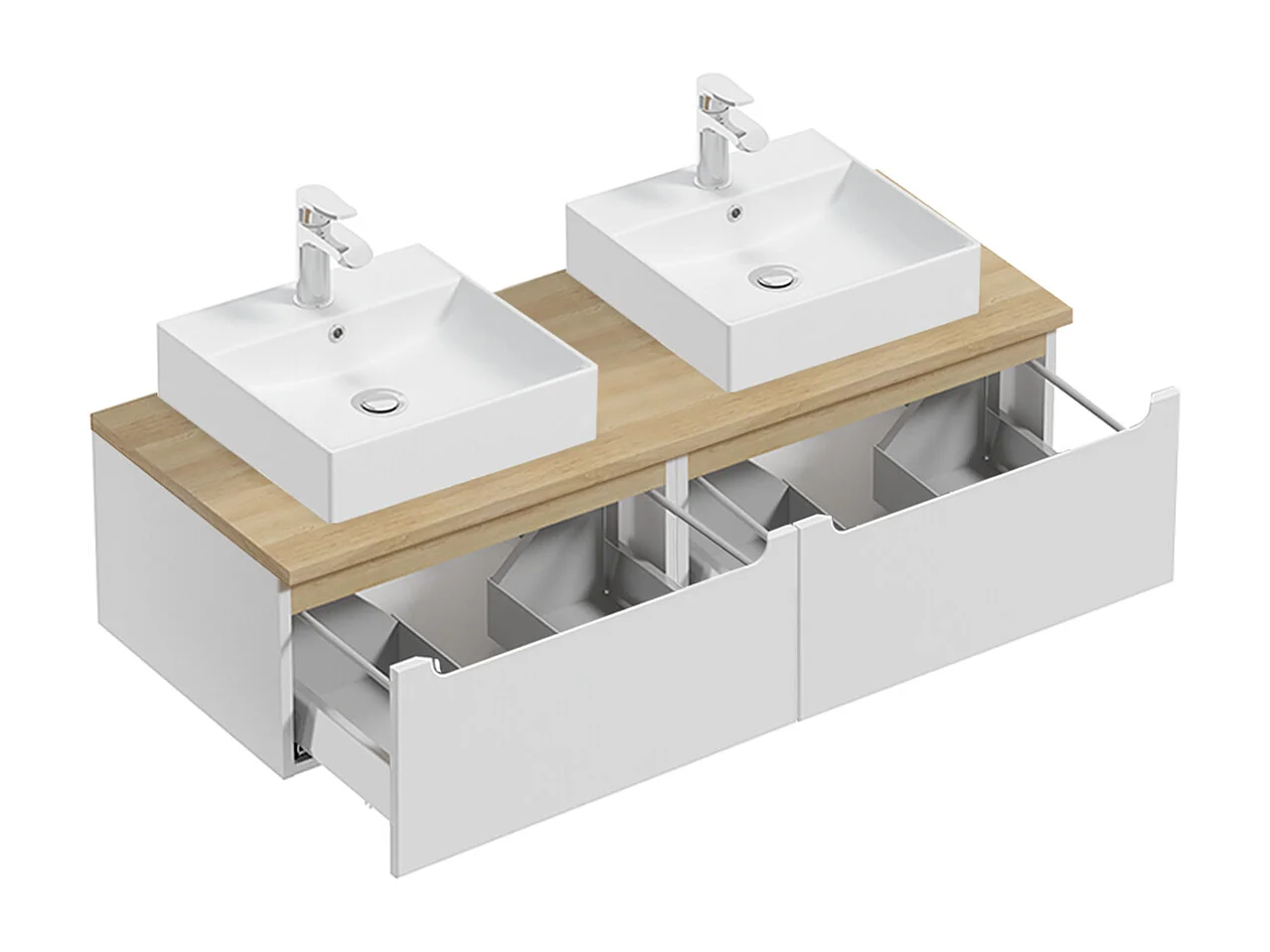 Meuble double vasque 120cm 2 tiroirs Livia Blanc et Bois