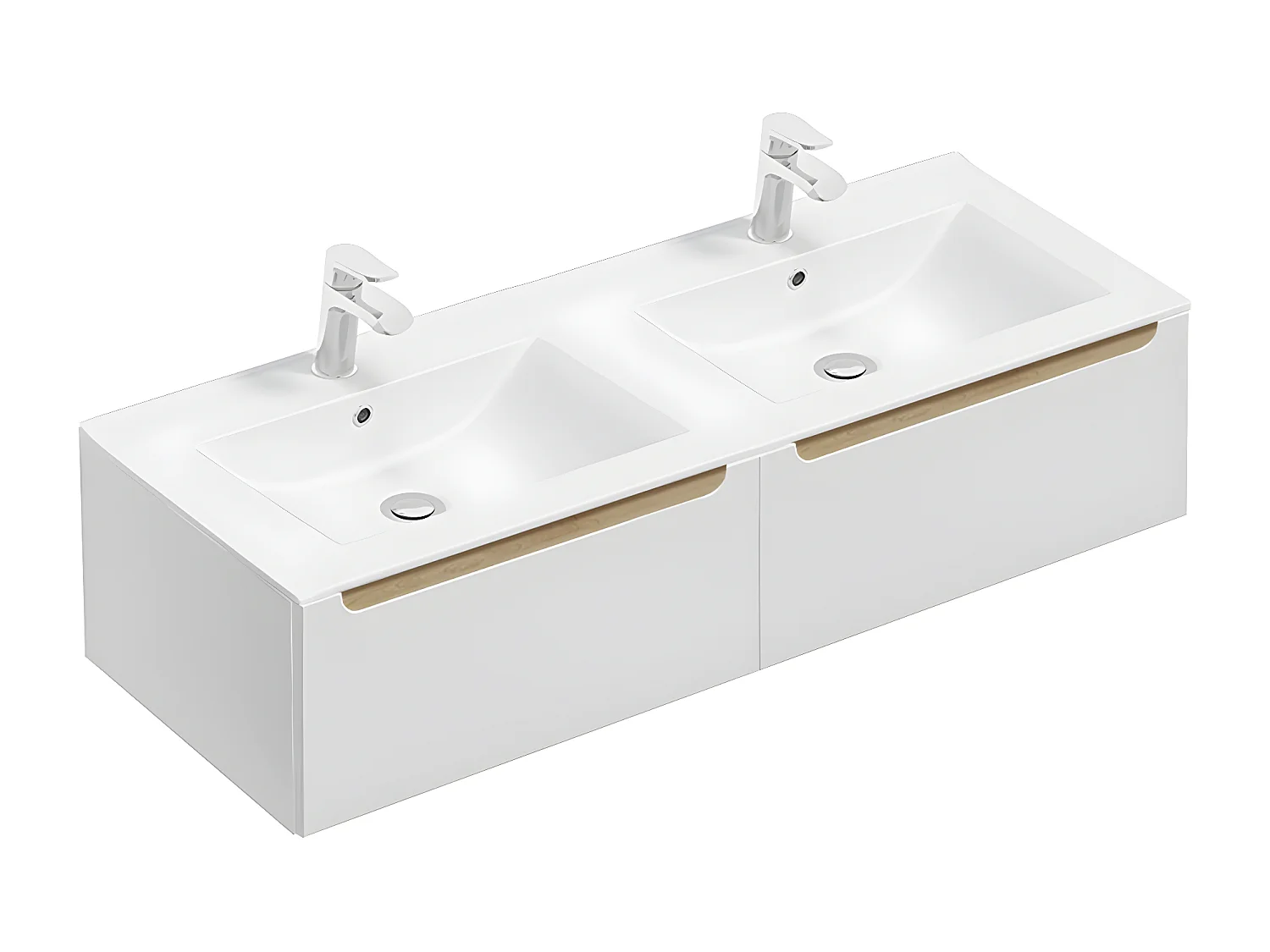 Mueble doble lavabo encastrado 120cm 2 cajones Livia Blanco y Madera