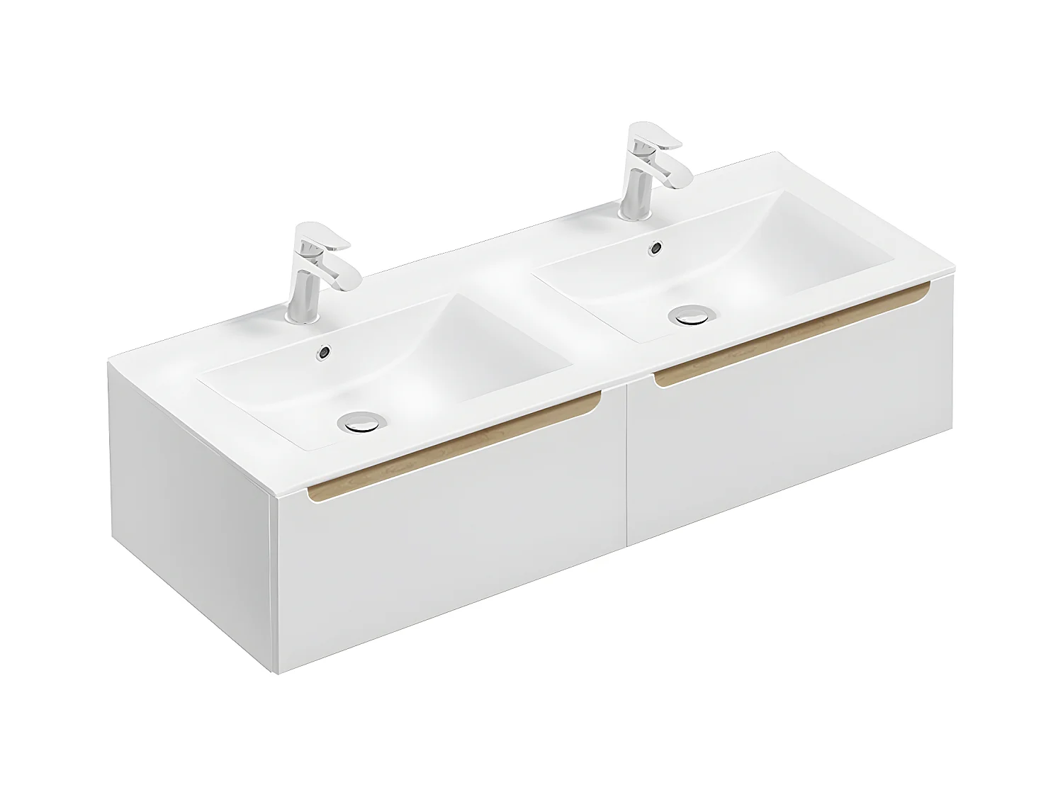 Meuble double vasque encastrée 120cm 2 tiroirs Livia Blanc et Bois
