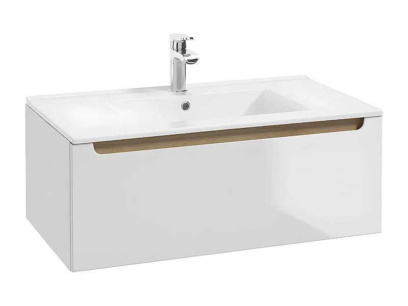 Meuble simple vasque encastrée 80cm 1 tiroir Livia Blanc et Bois