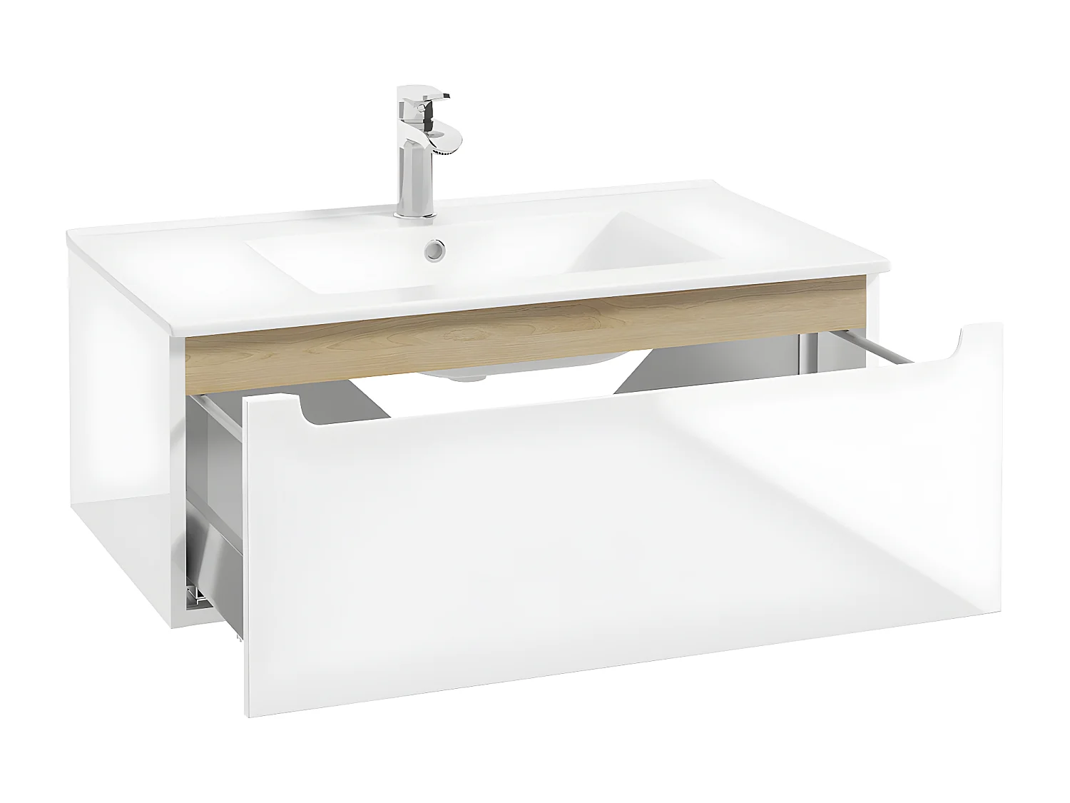 Einzelwaschtisch 80cm 1 Schublade Livia Weiß und Holz