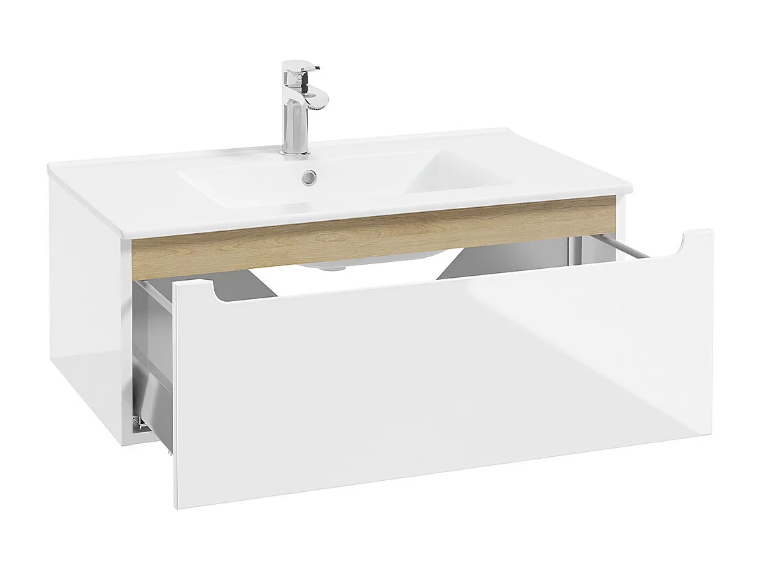 Meuble simple vasque encastrée 80cm 1 tiroir Livia Blanc et Bois