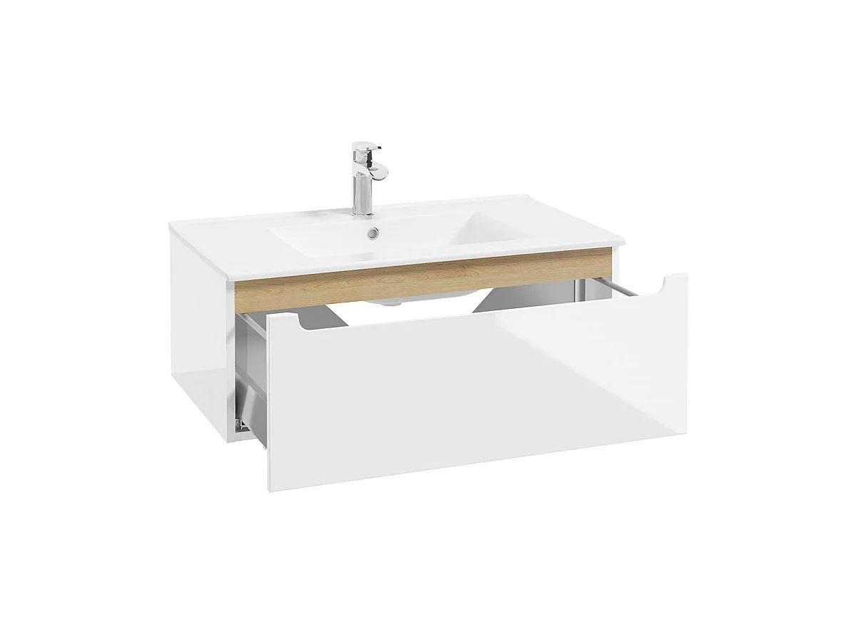 Meuble simple vasque encastrée 80cm 1 tiroir Livia Blanc et Bois