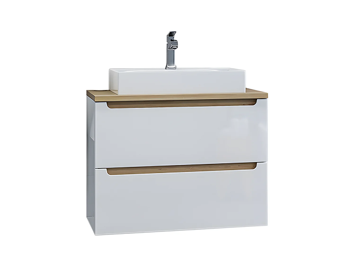 Meuble simple vasque 80cm 2 tiroirs Livia Blanc et Bois