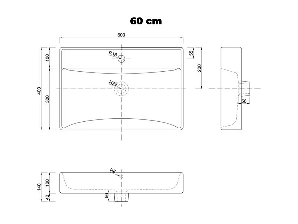 Enkele wastafel 80cm 2 laden Livia Wit en Hout
