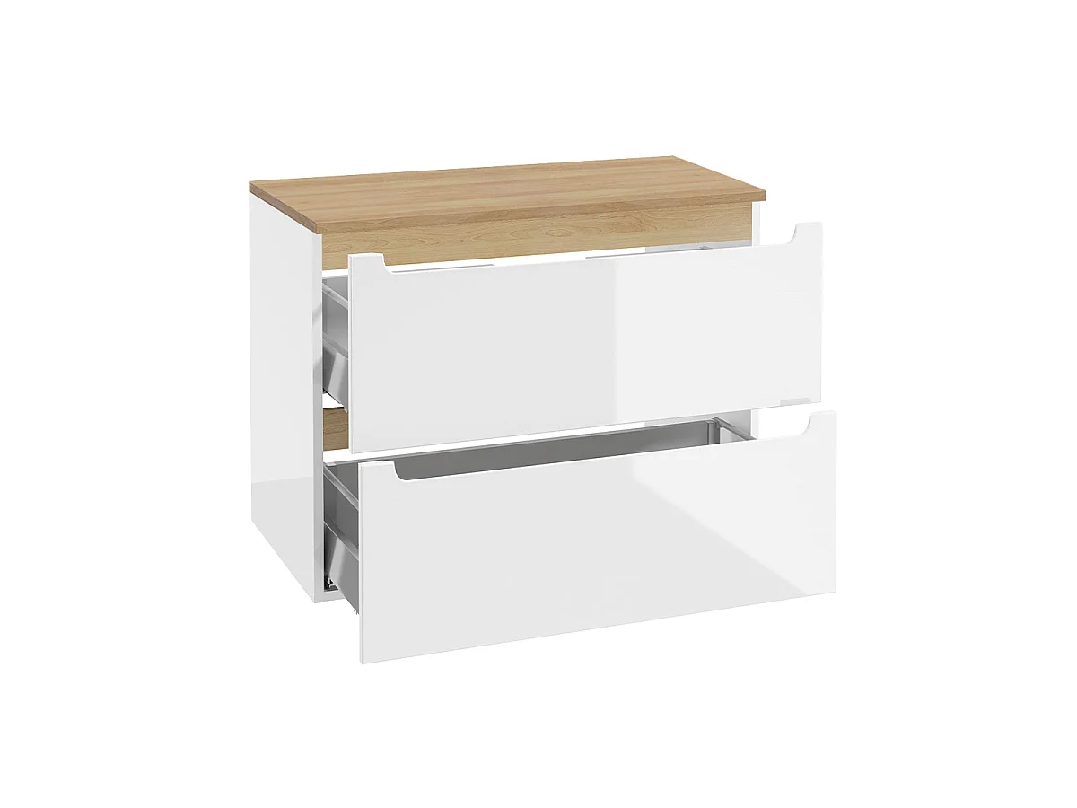 Meuble simple vasque 80cm 2 tiroirs Livia Blanc et Bois