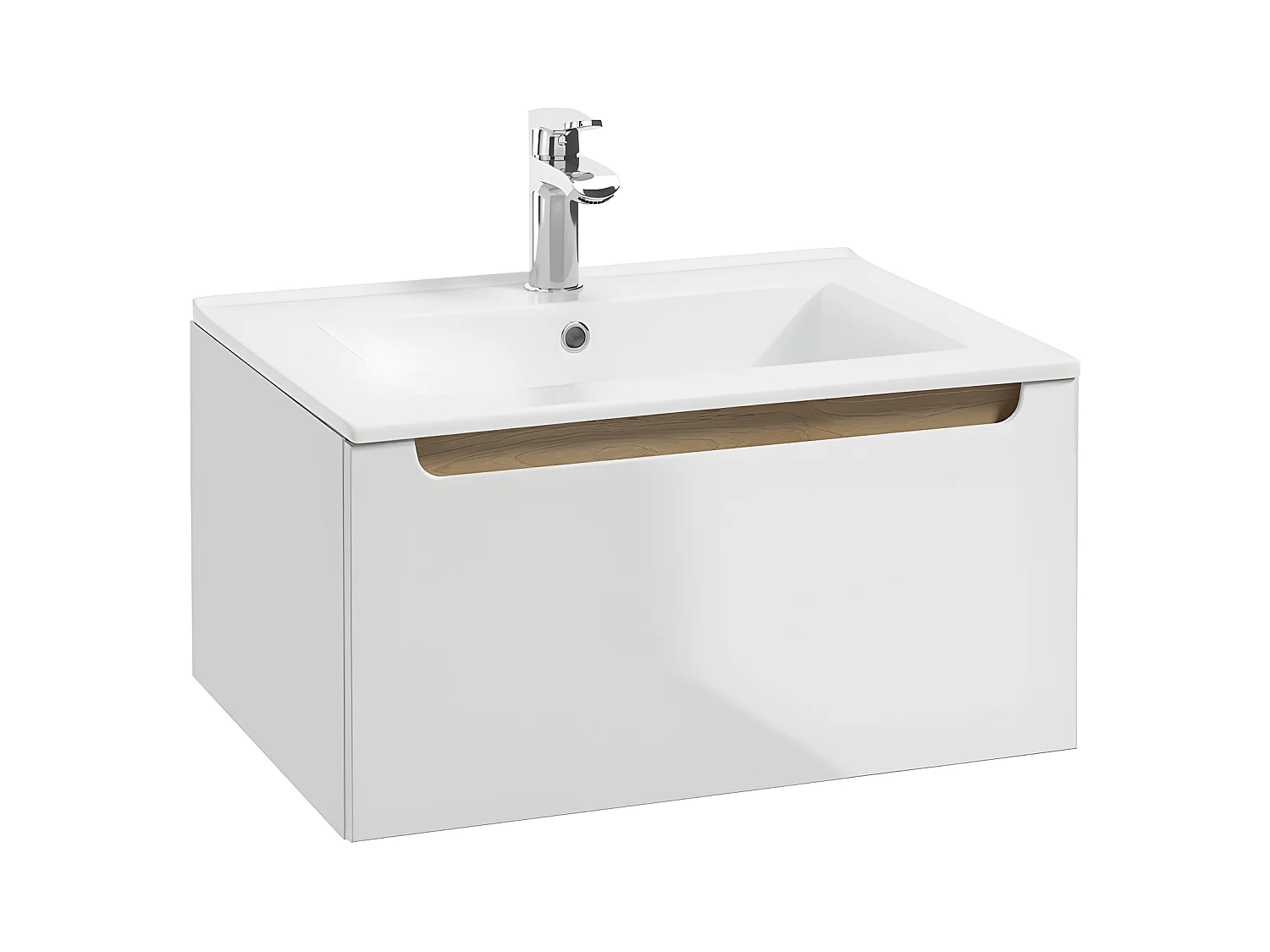 Enkele wastafel 60cm 1 lade Livia Wit en Hout