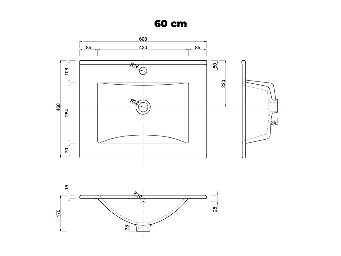 Mobile bagno con lavabo Livia bianco 60cm