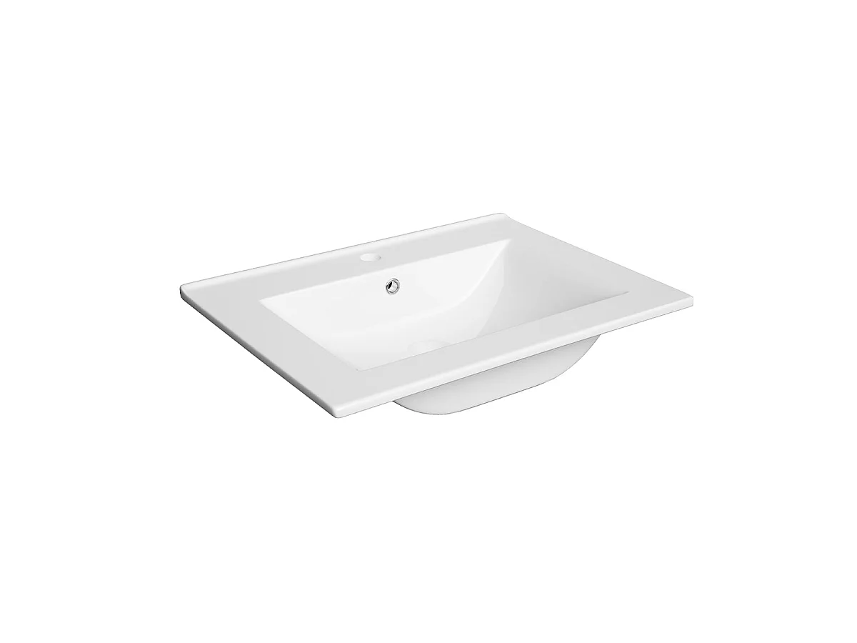 Meuble simple vasque encastrée 60cm 1 tiroir Livia Blanc et Bois