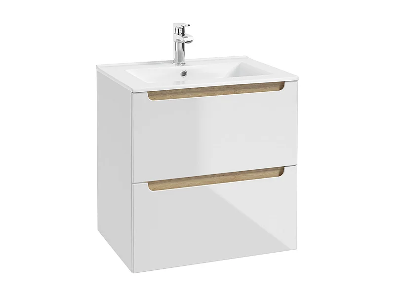 Meuble simple vasque encastrée 60cm 2 tiroirs Livia Blanc et Bois