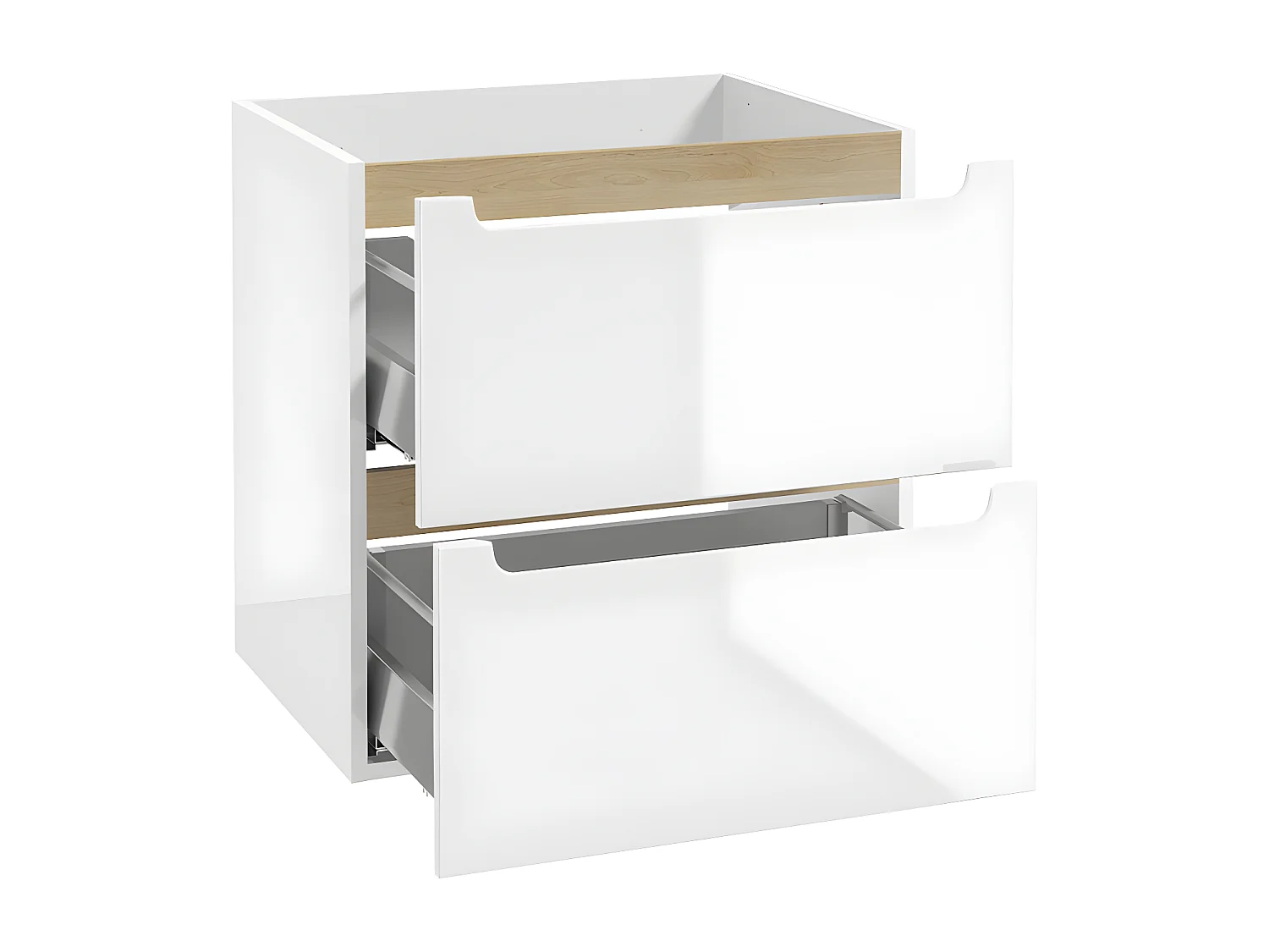 Einzelwaschtisch 90cm 2 Nischen Livia Weiß und Holz