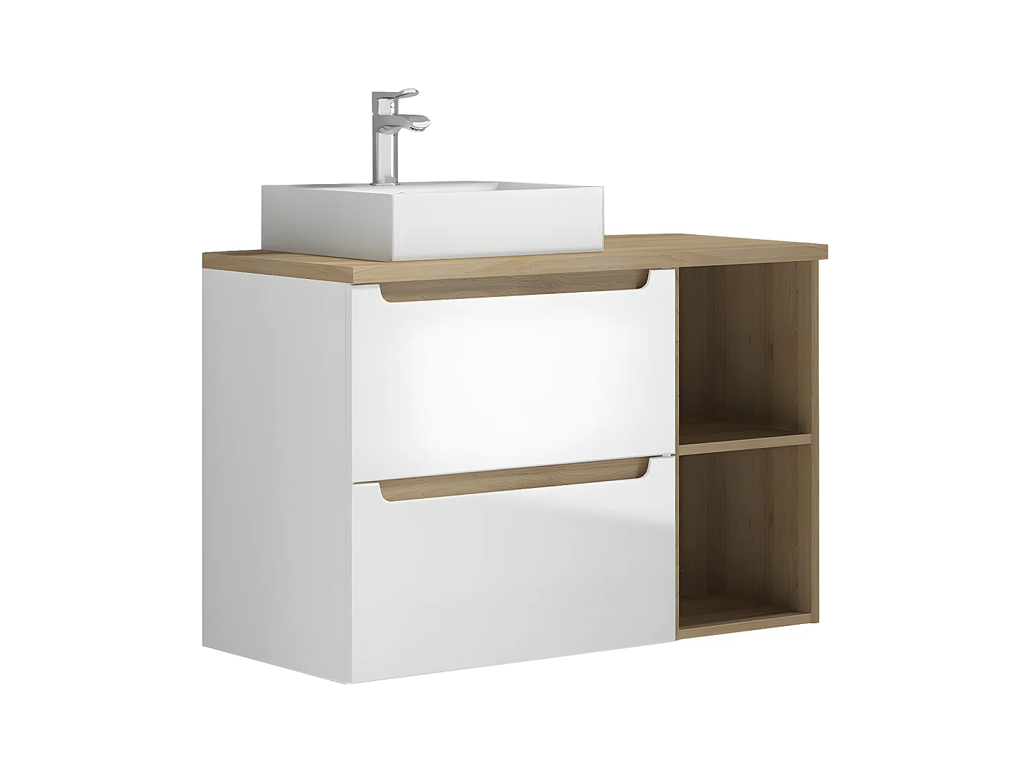 Meuble simple vasque 90cm 2 niches Livia Blanc et Bois