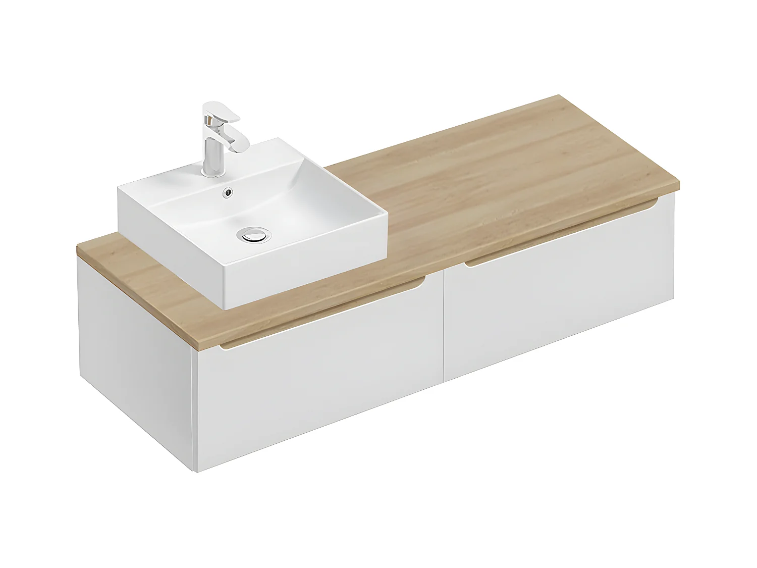 Meuble simple vasque 120cm 2 tiroirs Livia Blanc et Bois
