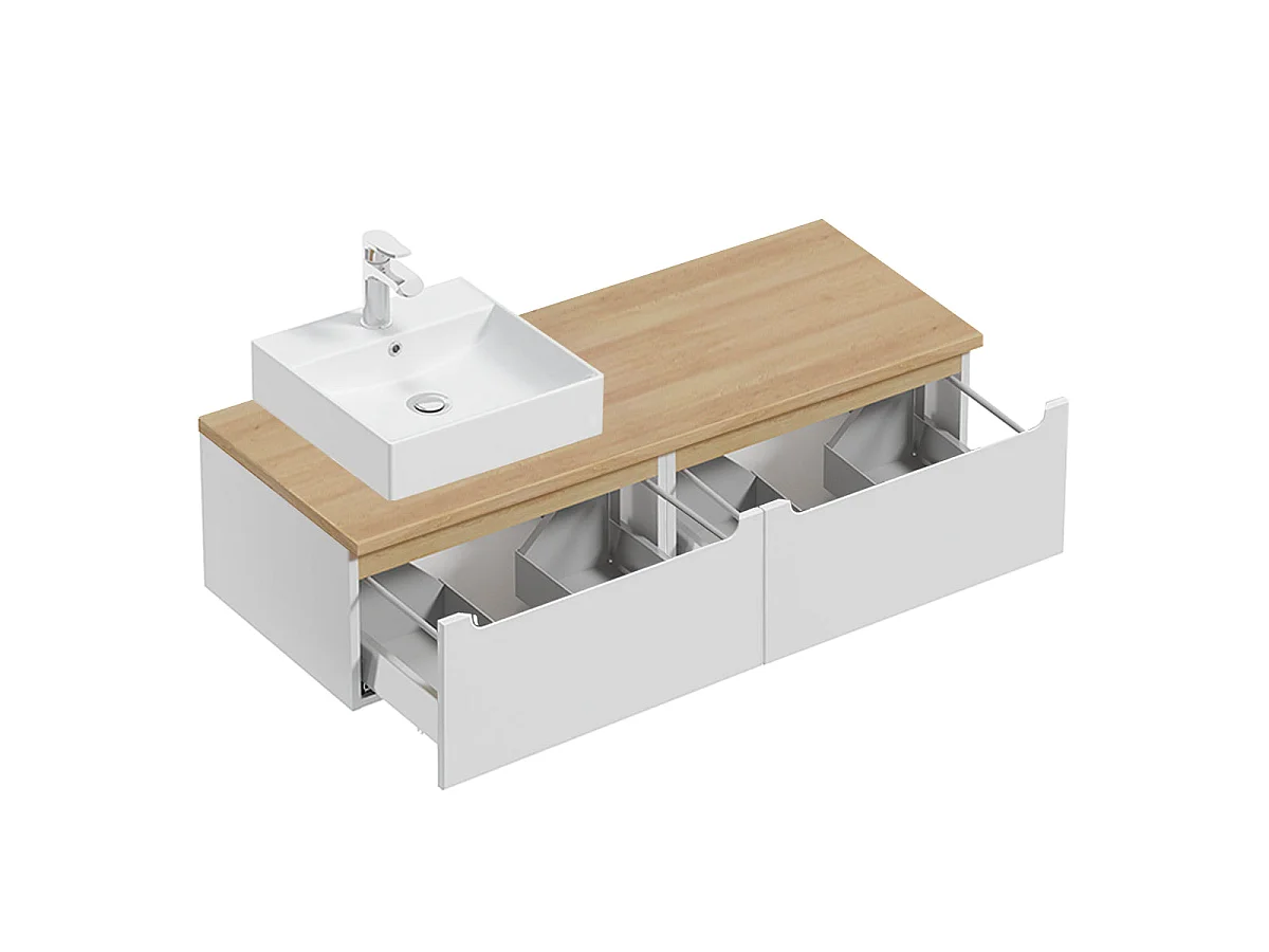 Meuble simple vasque 120cm 2 tiroirs Livia Blanc et Bois