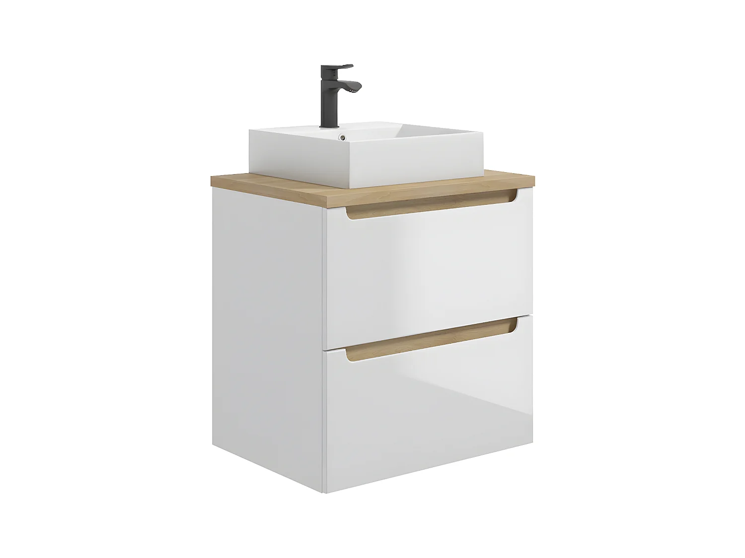 Enkele wastafel 60cm 2 laden Livia Wit en Hout