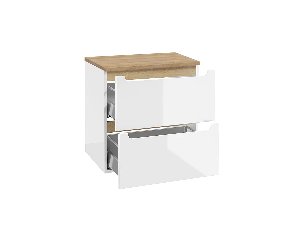 Meuble simple vasque 60cm 2 tiroirs Livia Blanc et Bois