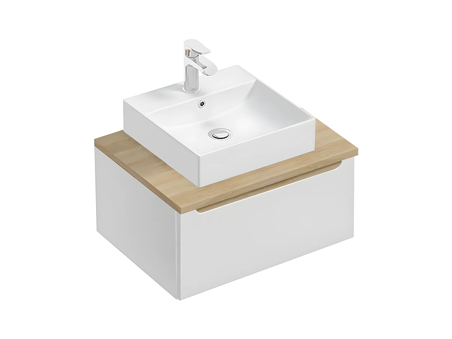 Enkele wastafel 60cm 1 lade Livia Wit en Hout