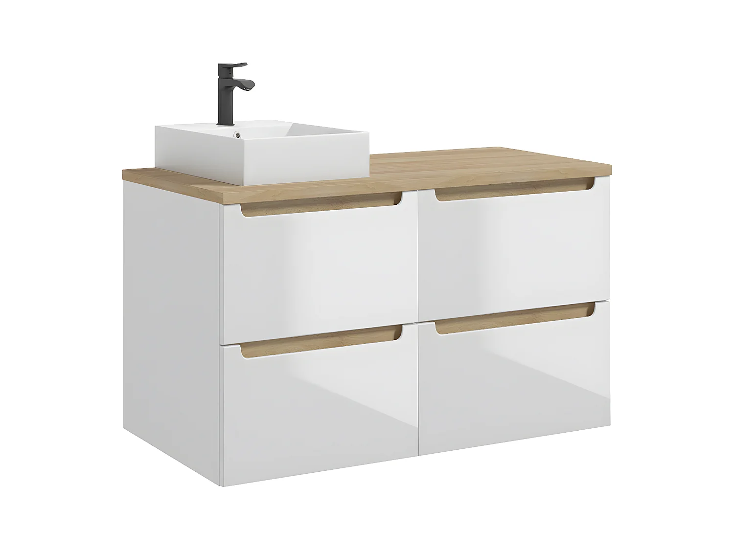 Meuble simple vasque 120cm 4 tiroirs Livia Blanc et Bois