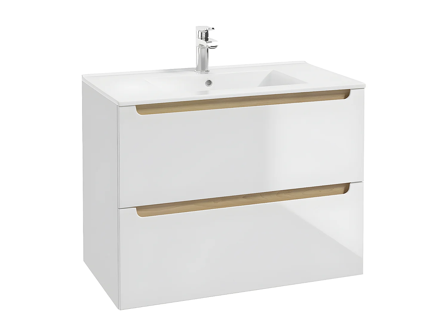 Mueble lavabo individual encastrado 80cm 2 cajones Livia Blanco y Madera