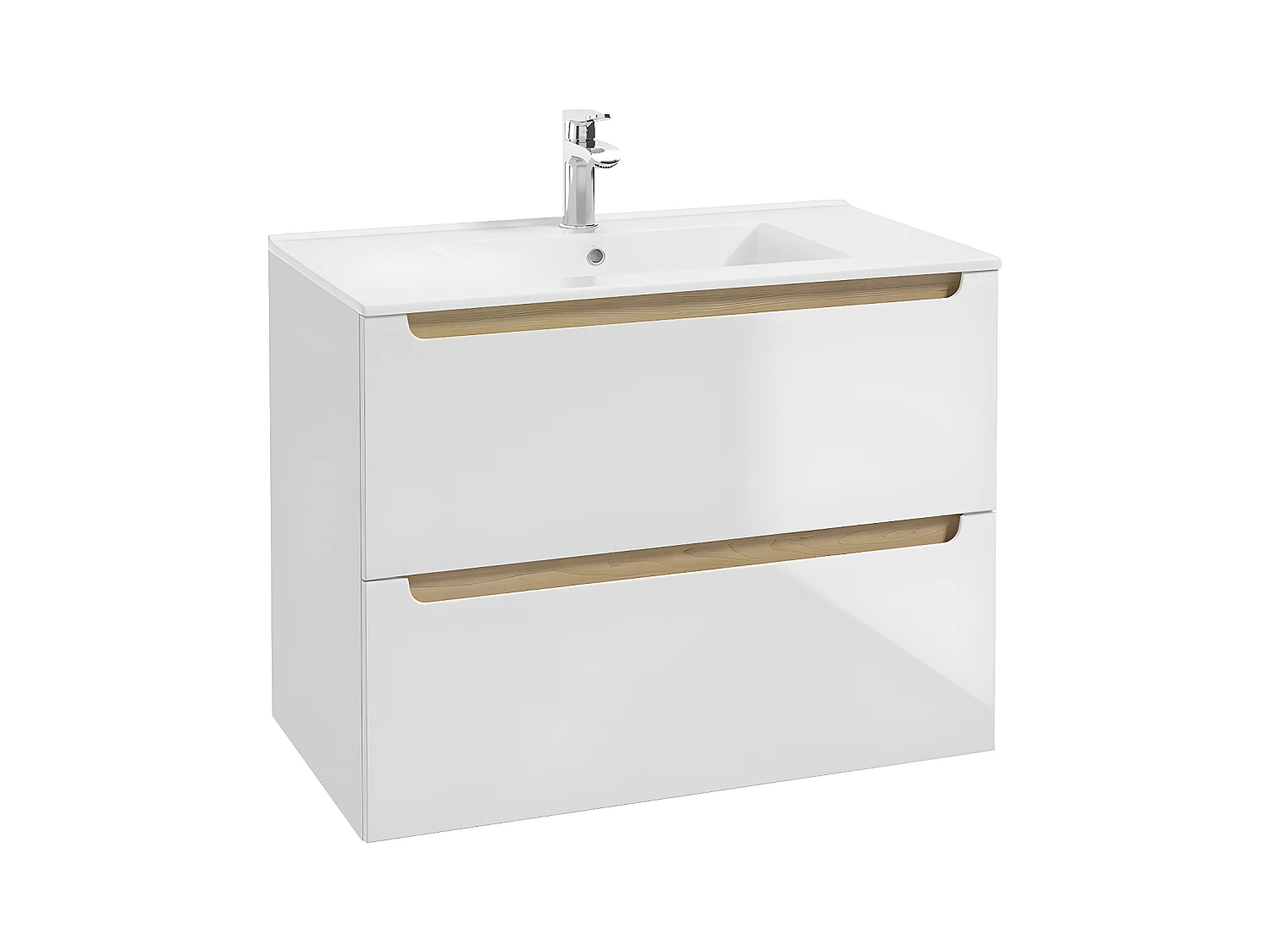Enkele wastafel 80cm 2 laden Livia Wit en Hout