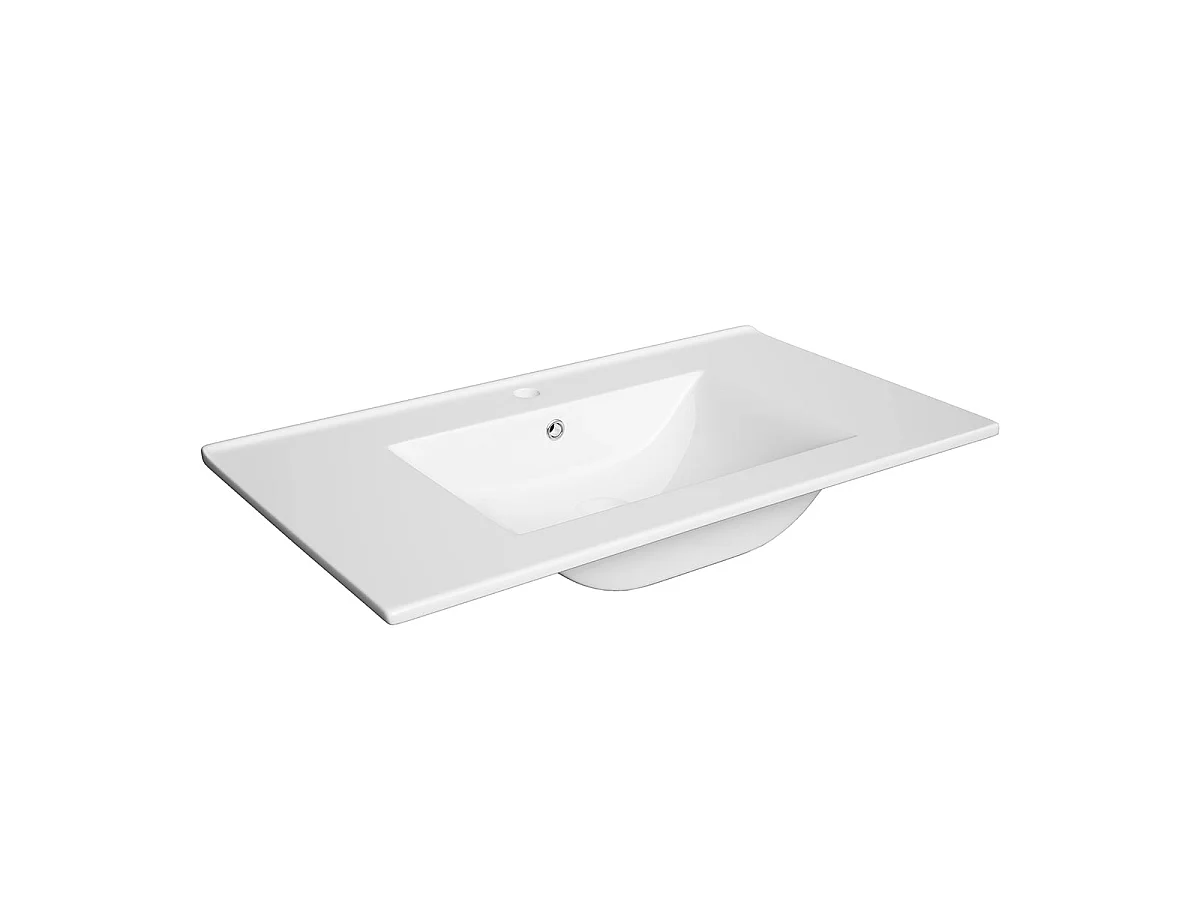 Meuble simple vasque encastrée 80cm 2 tiroirs Livia Blanc et Bois