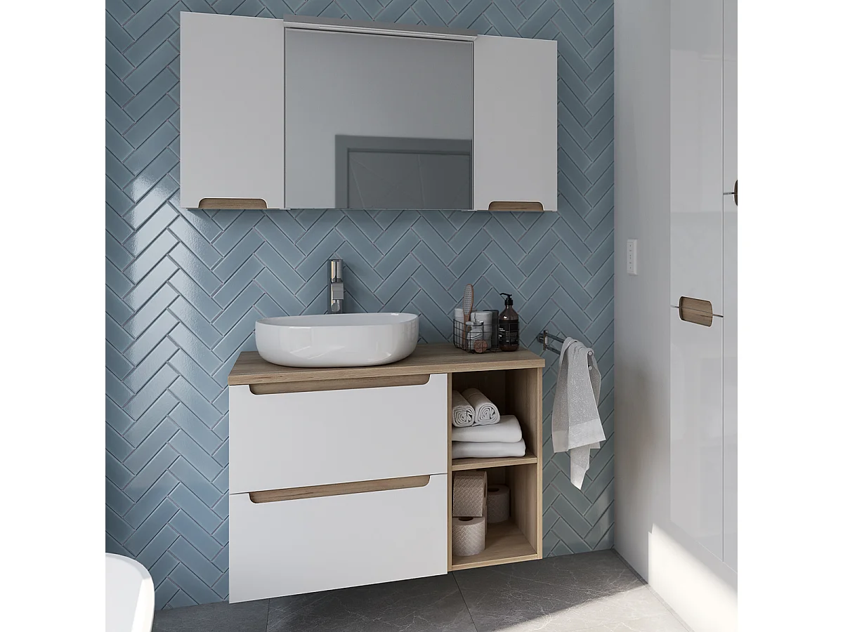 Livia 2-niche 90cm white and wood undermount cabinet