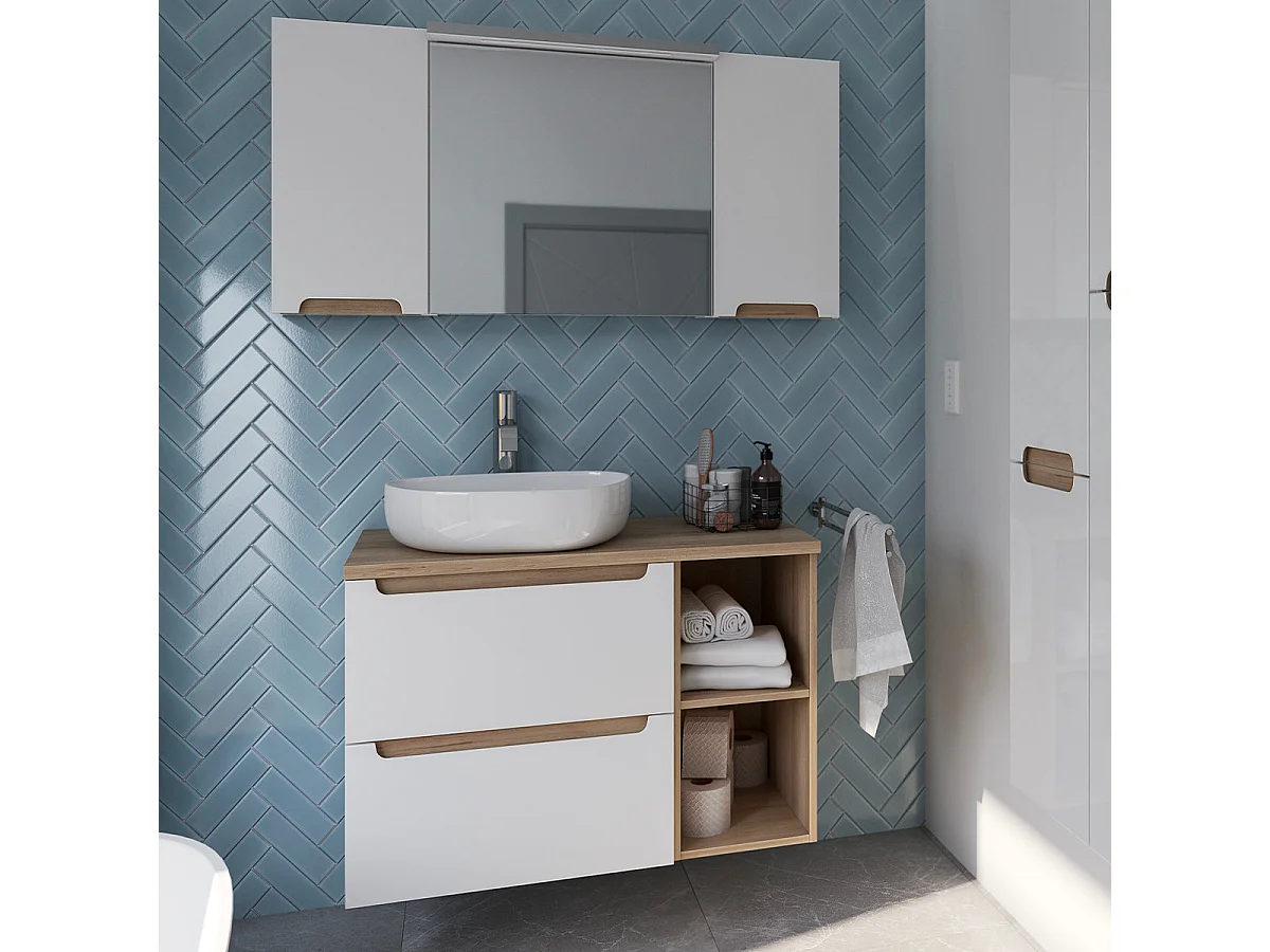 Livia 2-niche 90cm white and wood undermount cabinet